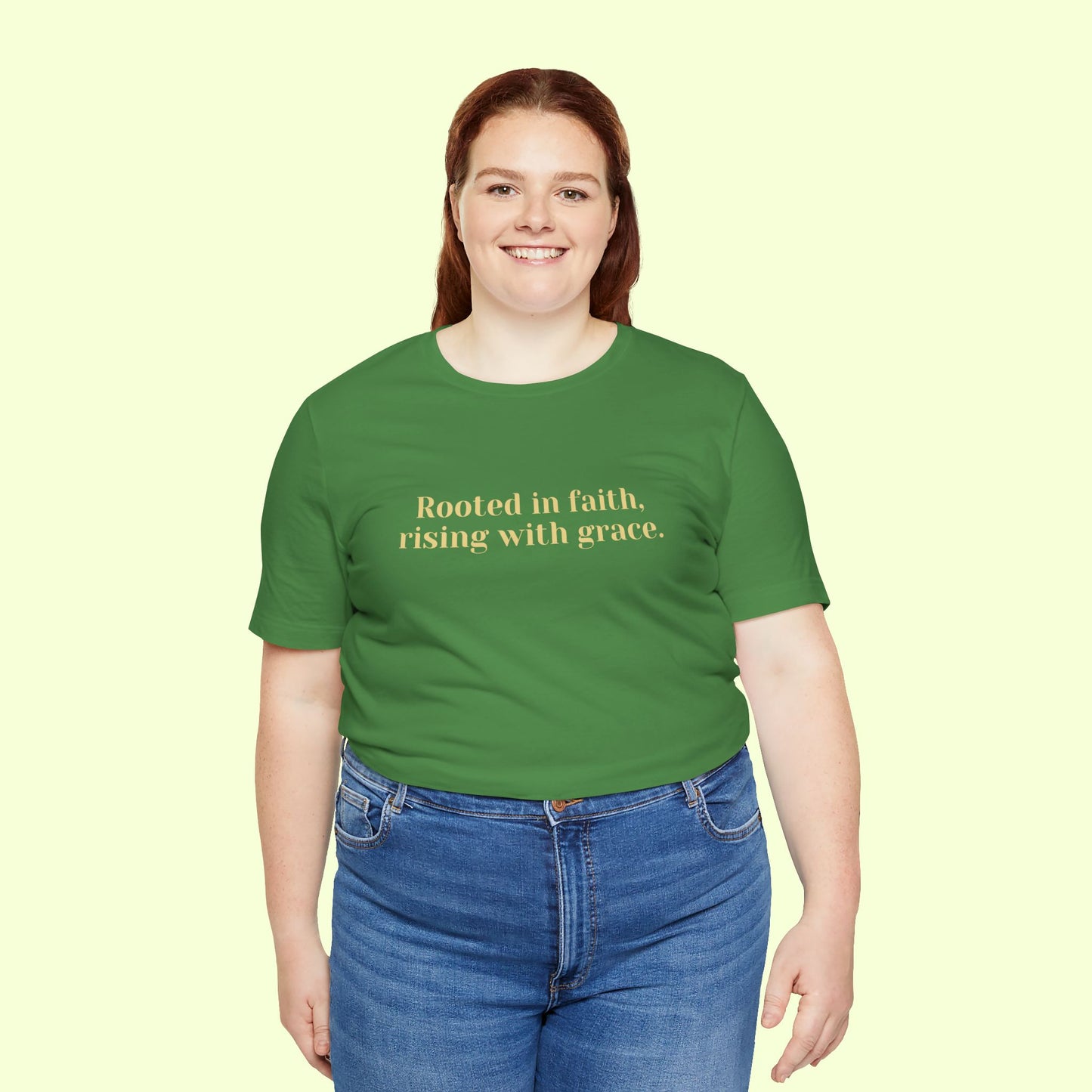 Rooted in faith, rising with grace. T-Shirt for Women | Inspirational Faith Quote Tee