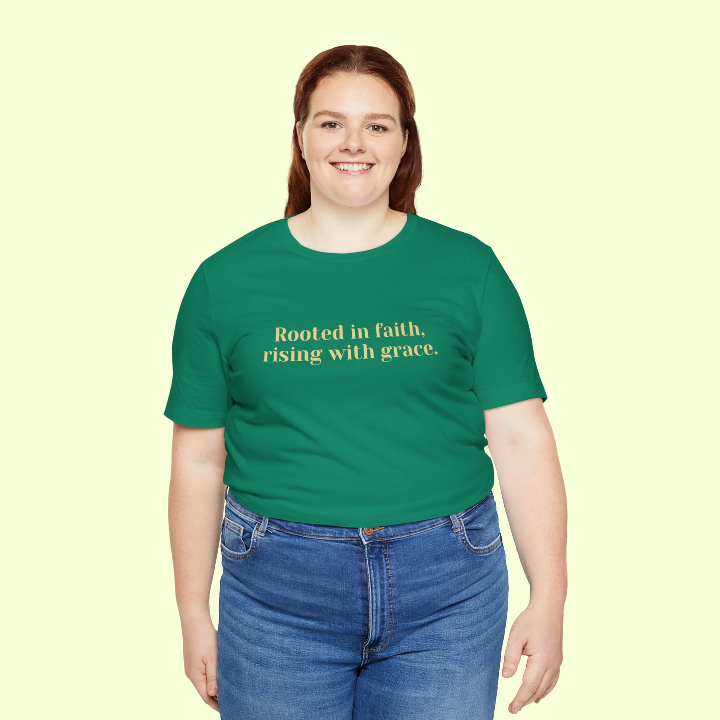 Rooted in faith, rising with grace. T-Shirt for Women | Inspirational Faith Quote Tee
