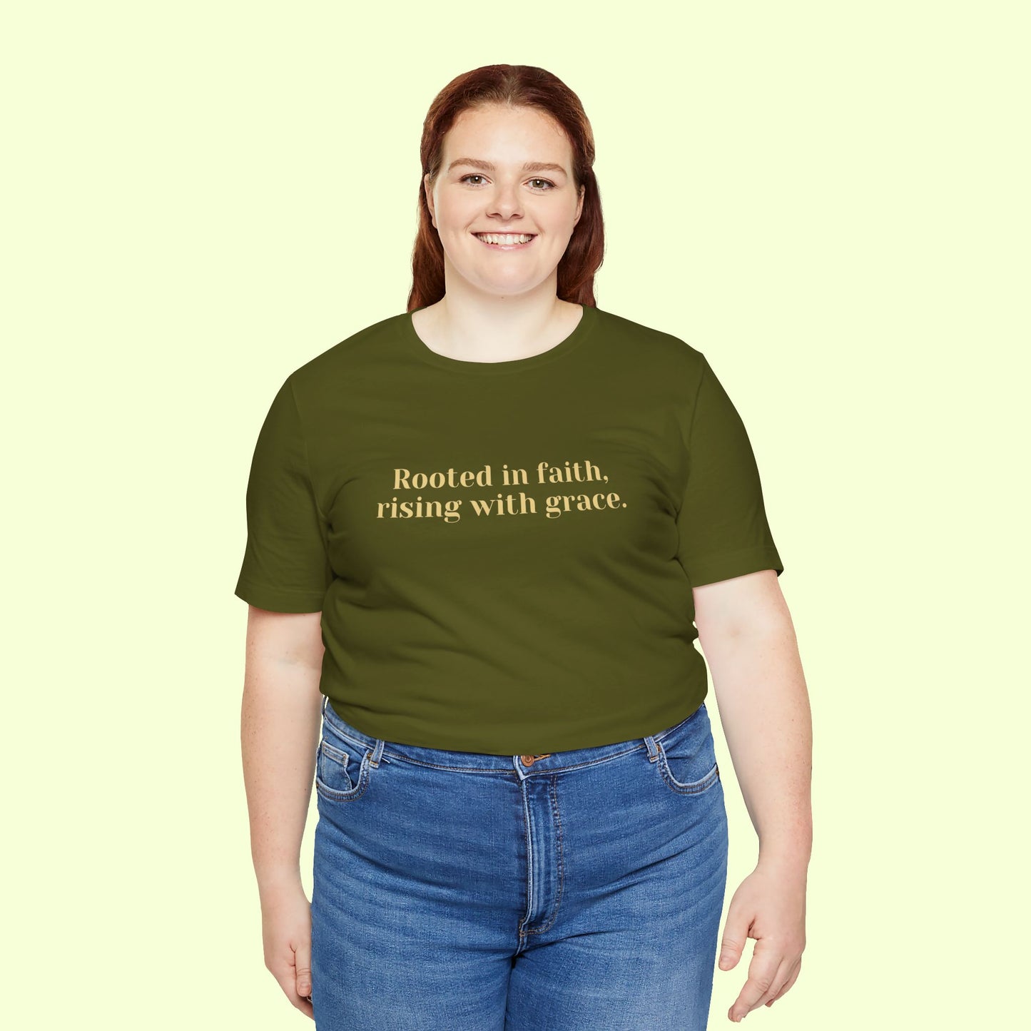 Rooted in faith, rising with grace. T-Shirt for Women | Inspirational Faith Quote Tee